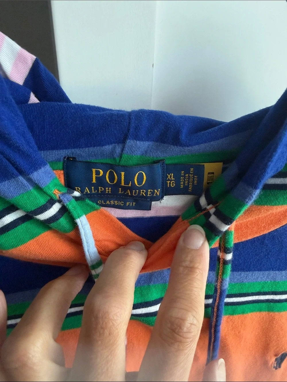 Polo by Ralph Lauren Orange & Blue Striped Long Sleeve Hoodie Shirt